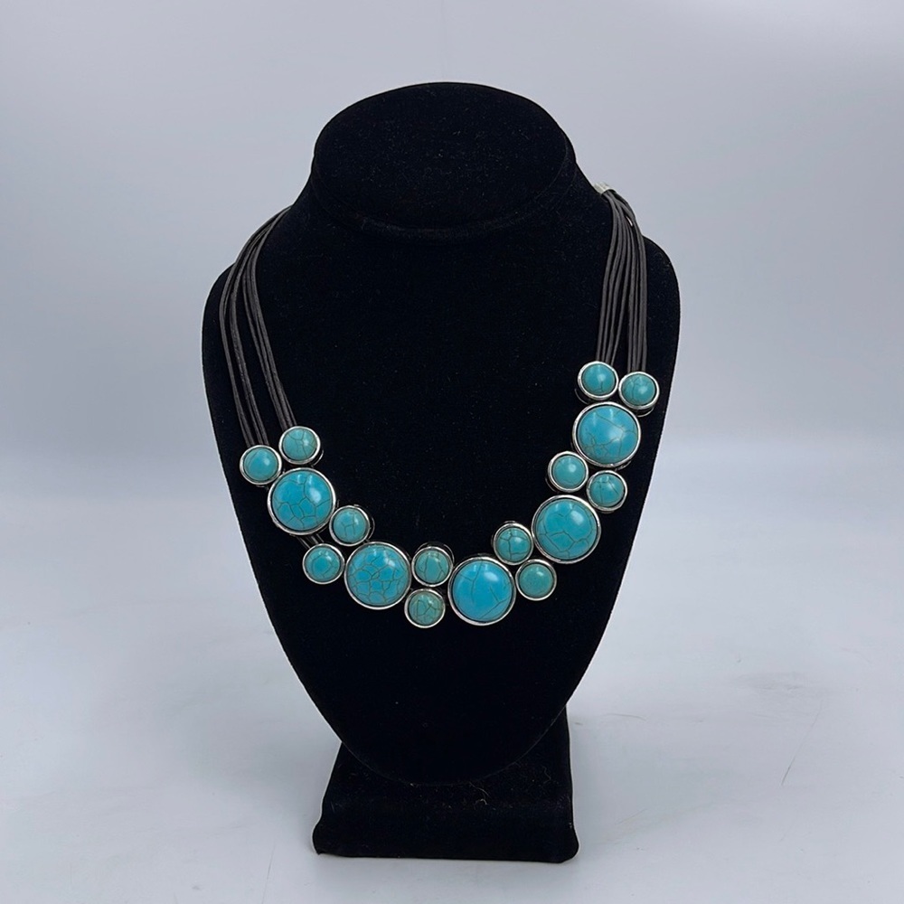 Sweet Lola Brown Leather Turquoise Necklace